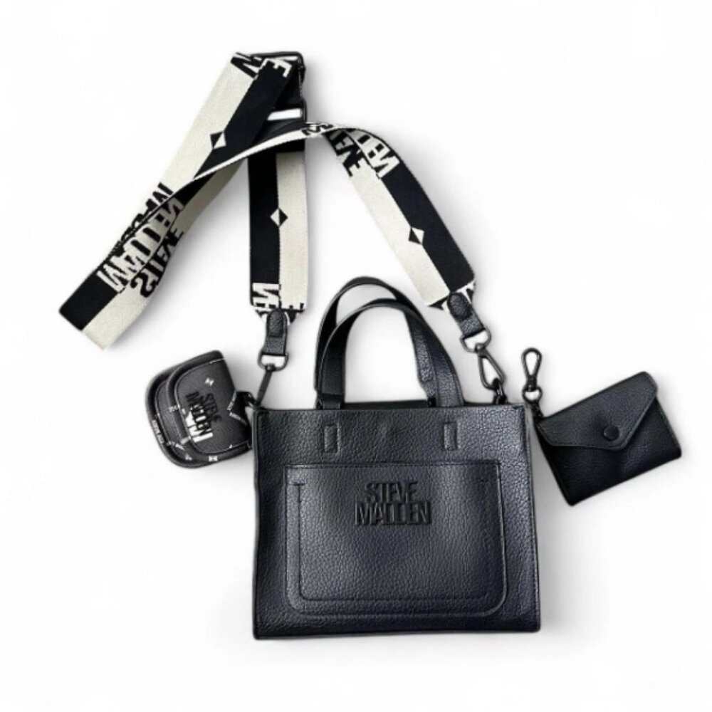 Steve Madden Evelyn Mini Bag - Black and White - 3 Piece Set Luxury Designer Bag